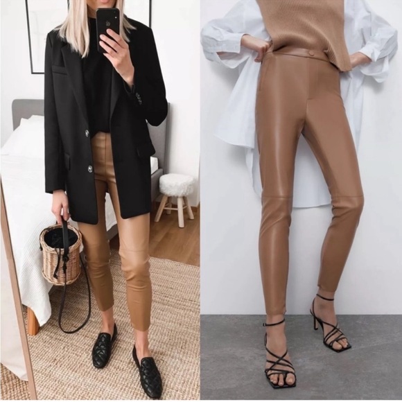 Zara faux brown leather pants - Picture 2 of 12